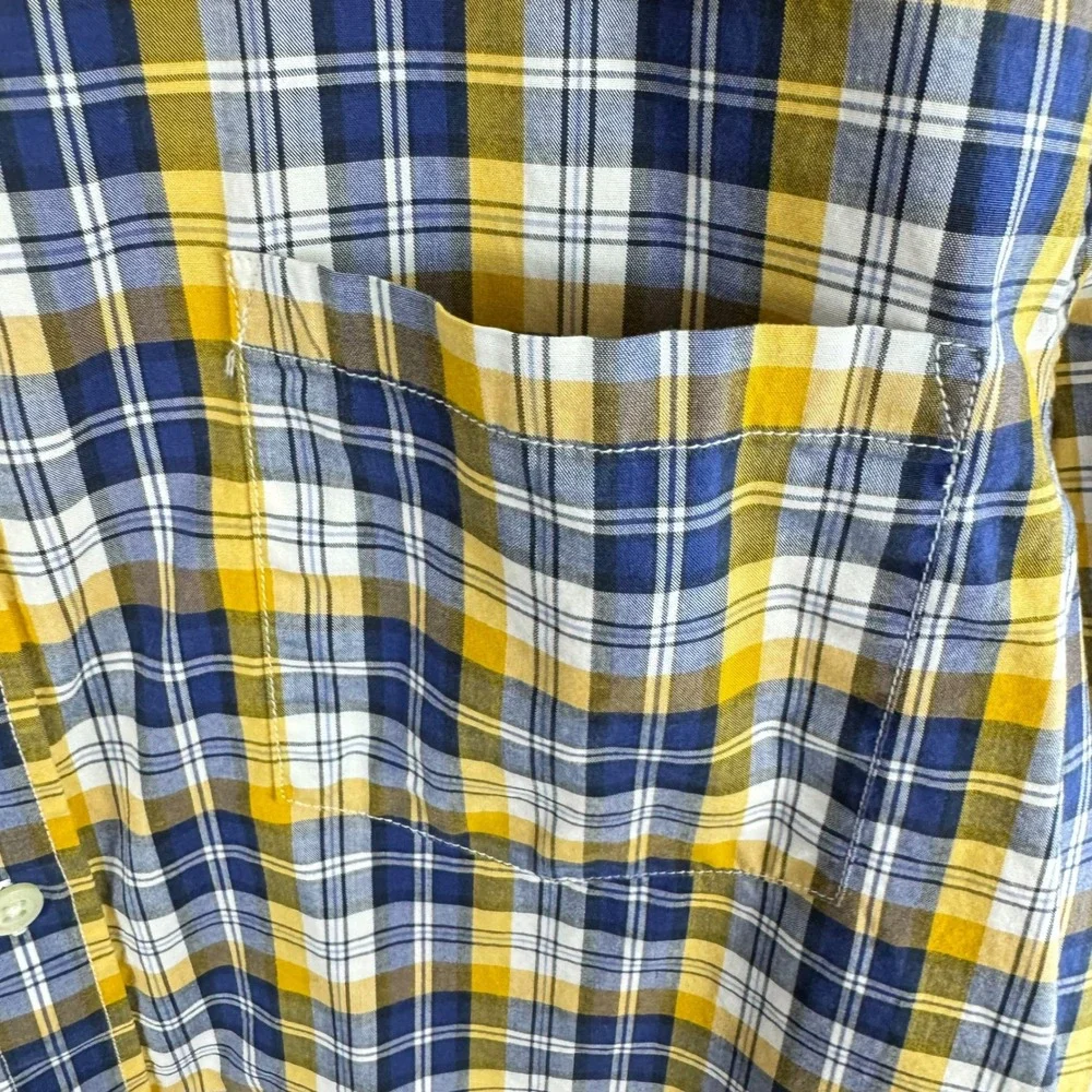 Banana Republic Soft Wash Mens Large Blue Yellow Plaid‎ Cotton Button Down Shirt
